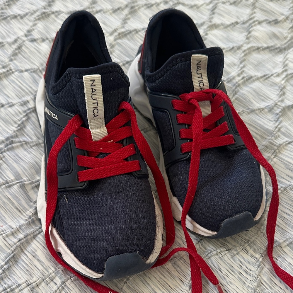 Nautica Navy Sneakers with Red Laces and White Soles